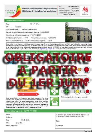 certificat énergétique obligatoire pour le 1er juin 2011